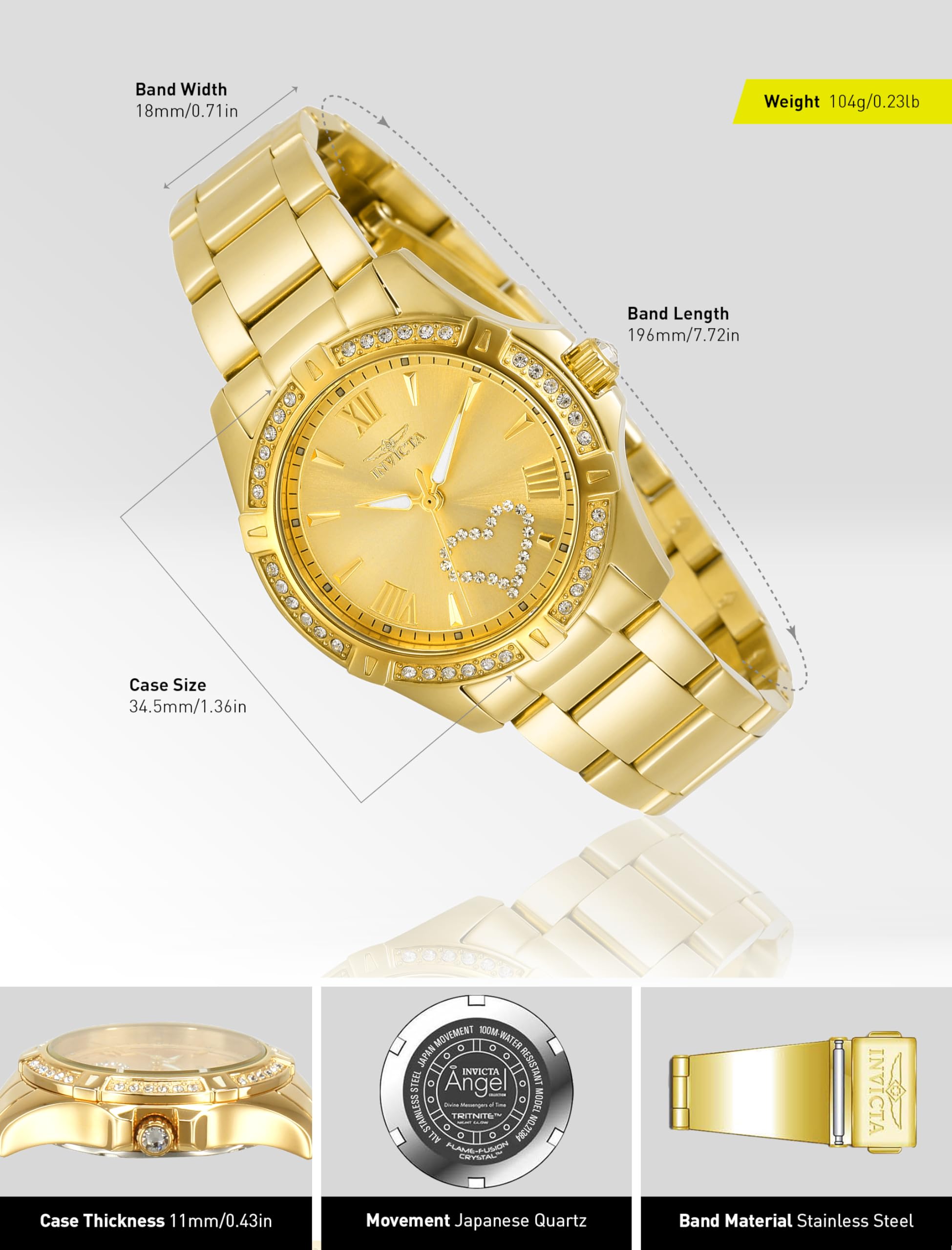 Invicta Women's Angel 34.5mm Ouro Tone Inoxidável Aço, Crystal