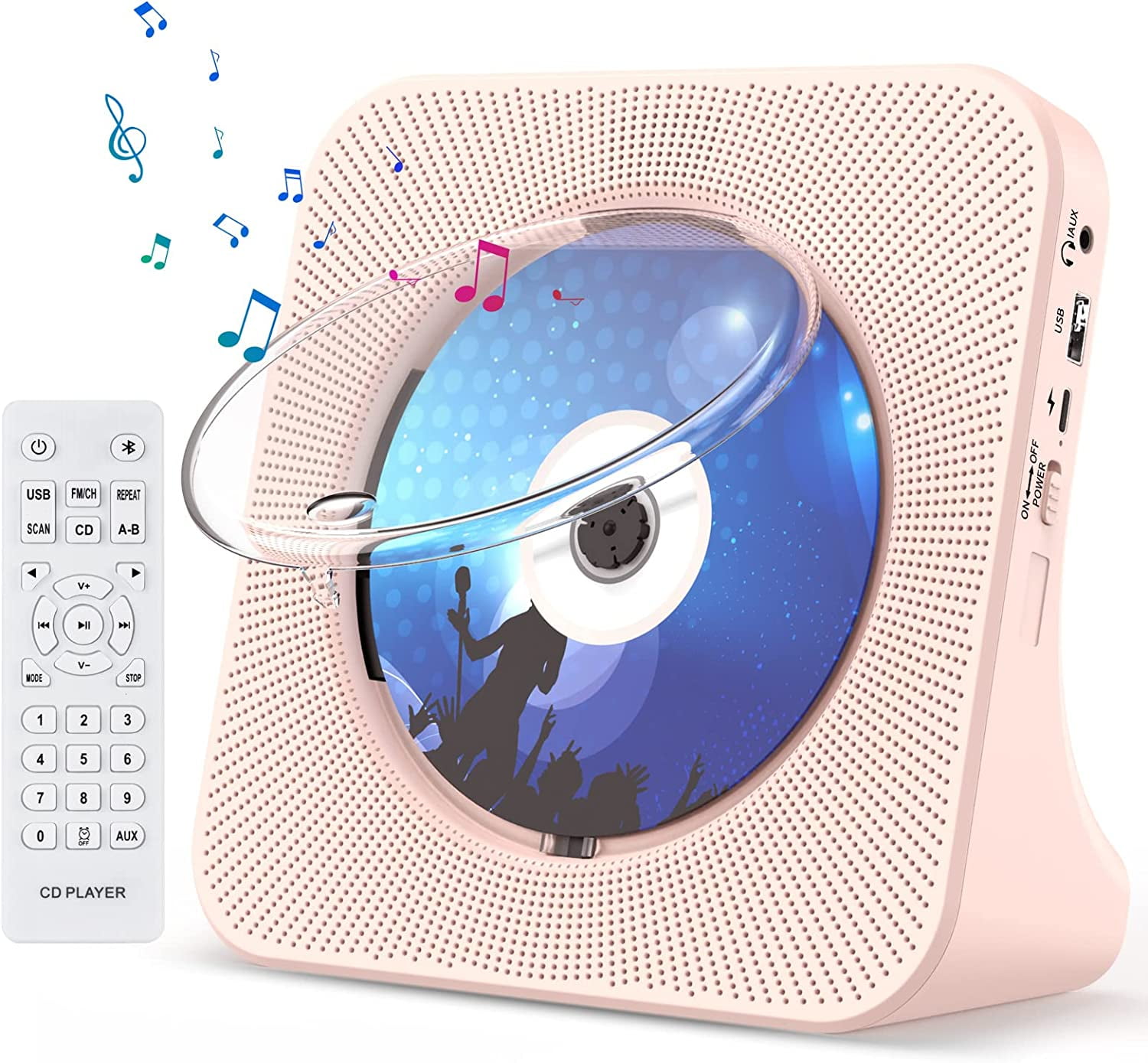 Leitor De Cd Bluetooth Qoosea Com Controle Remoto - Rosa