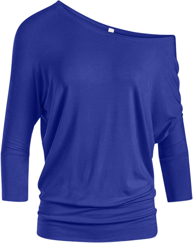 Blusas Dolman Para Mulheres Sem Ombros, Camisas Com Faixas Na Cintura, Mangas 3/4, Blusas Normais E Plus Size (tamanho Gg, Azul Royal)