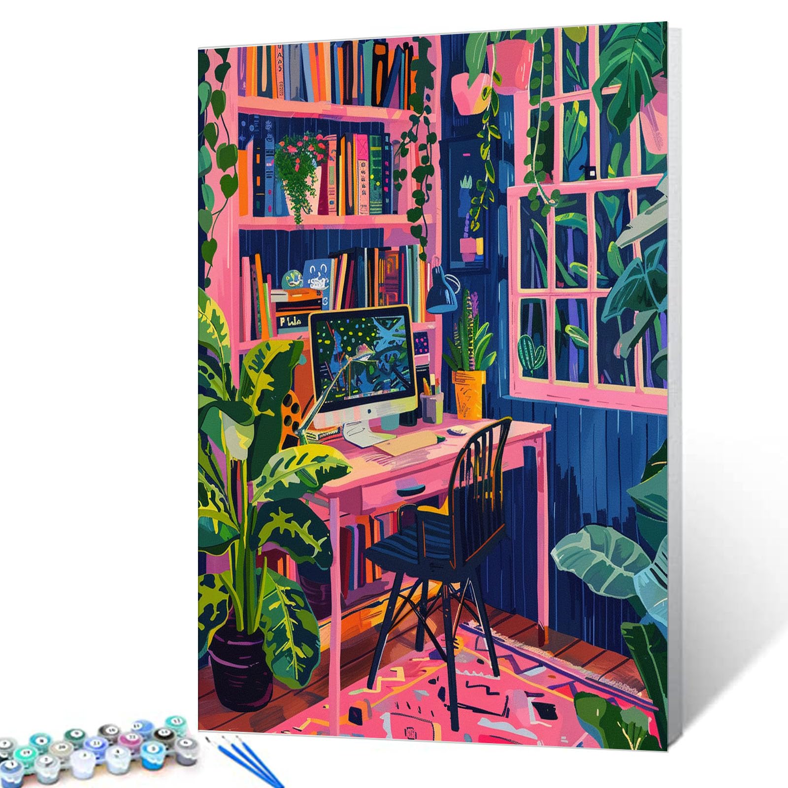 Kit Paint By Numbers Aihonmin Bookshelf Plant Para Adultos