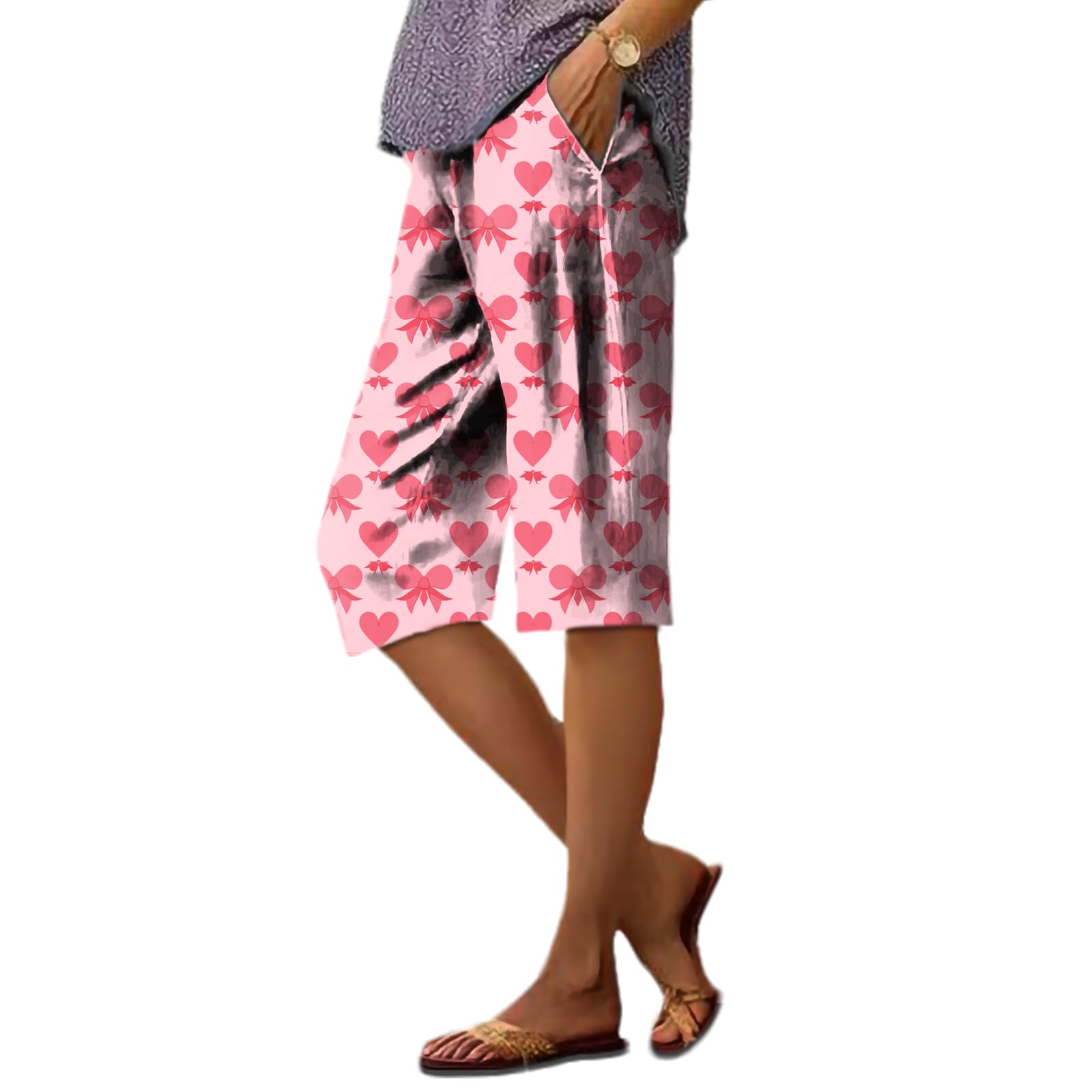 Calças Domirica Summer Com Estampa Floral Feminina De Algodão Na Altura Do Joelho