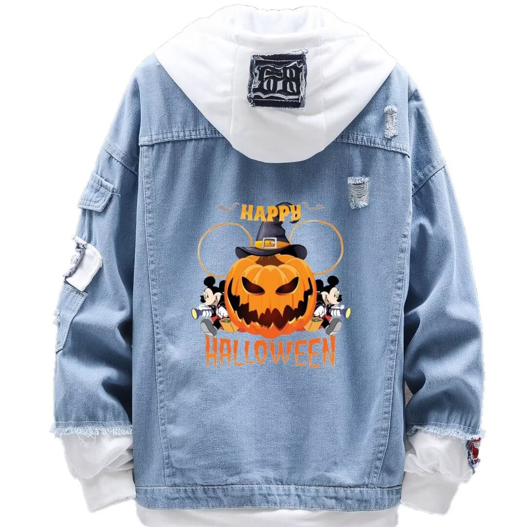 Jaqueta Jeans Estilo Moda Halloween Mickey Pumpkin Lantern
