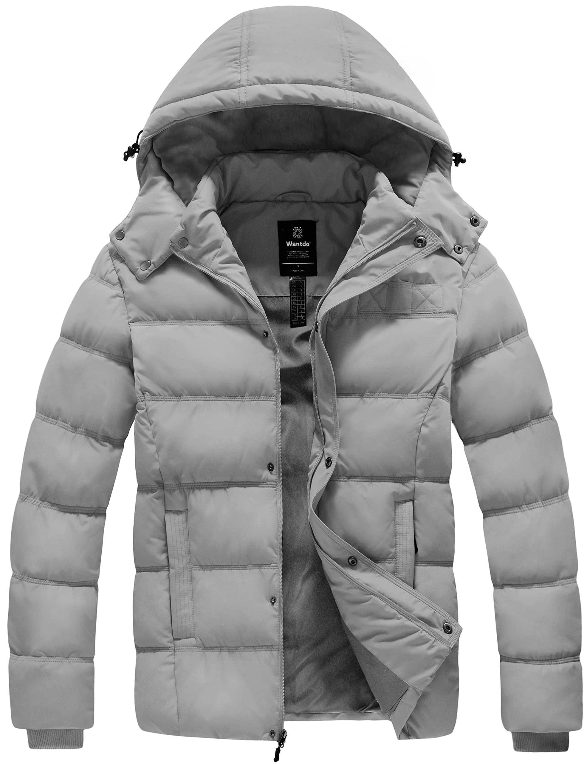 Casaco De Inverno Wantdo Men Thicken Puffer Jacket Com Capuz Cinza