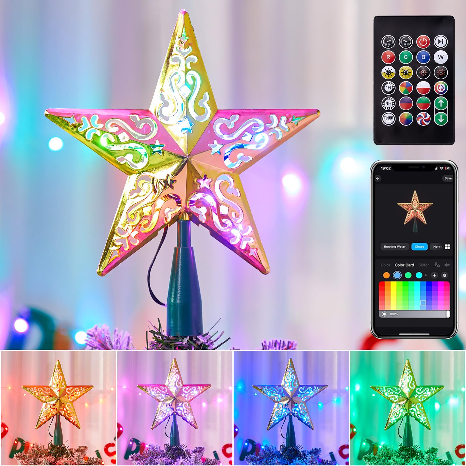 Christmas Star Tree Topper Brightown 8 Polegadas Com 10 Lâmpadas Rgb