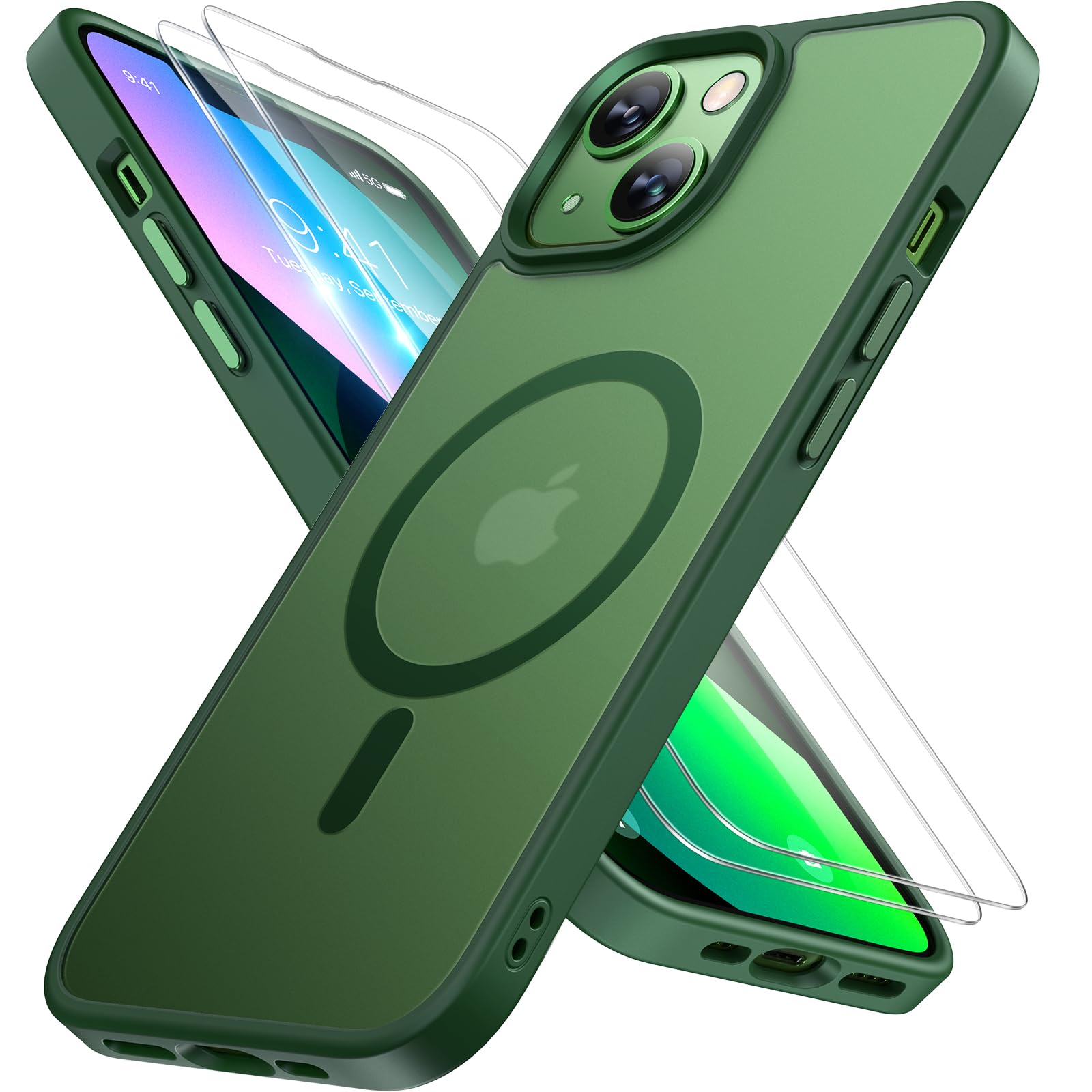 Capa De Telefone Miracase Magnetic Series Para Iphone 13 Verde Escuro