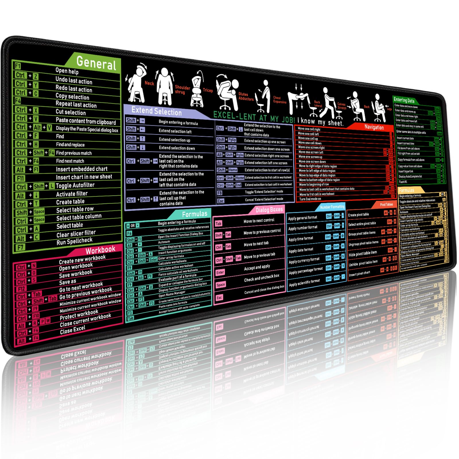 Atalho Da Folha De Dicas Do Mouse Pad Excel Extended Large Xl