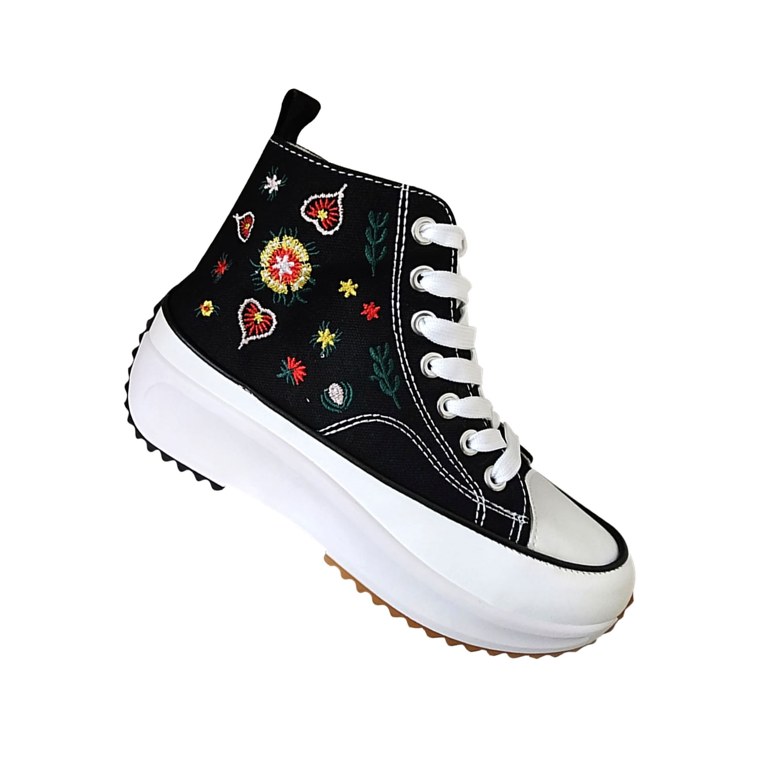 Tênis Feminino De Lona Preto Embr Com Plataforma — Ajuste Normal