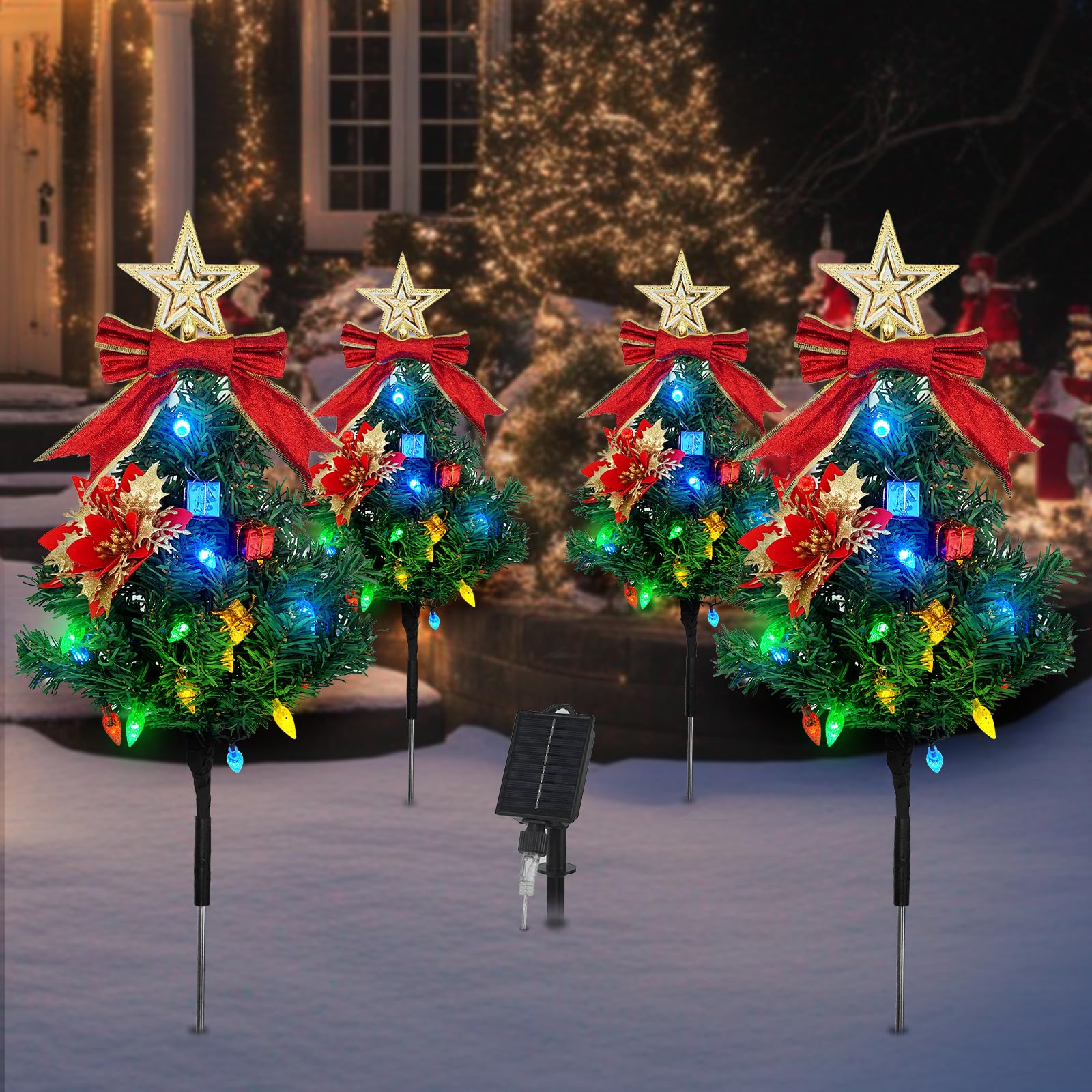 Solar Christmas Tree Pathway Lights Com Um Conjunto De 4