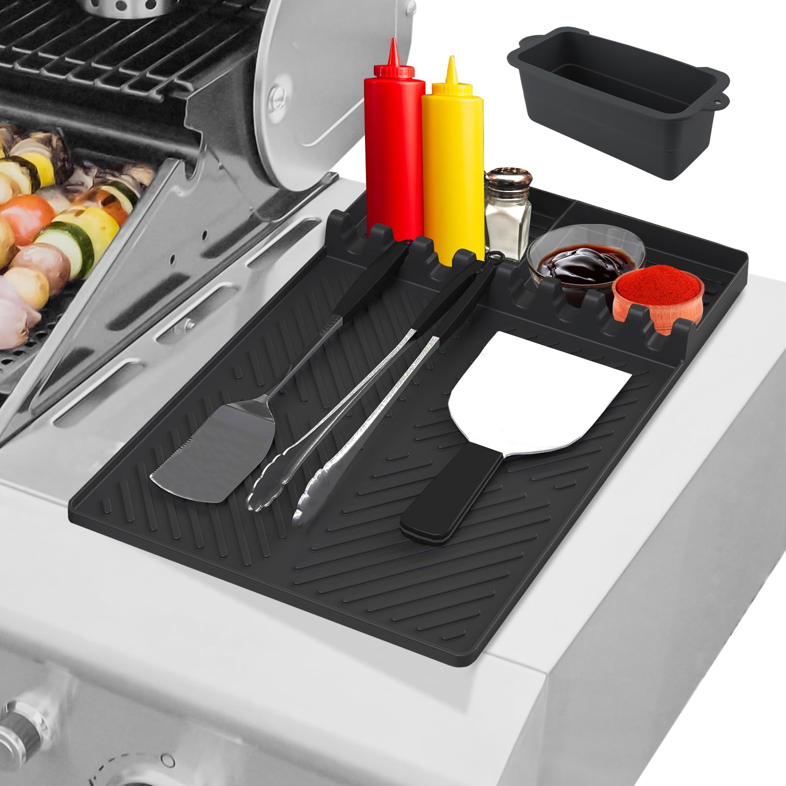 Forros De Silicone Griddle Tools Mat &amp; Grease Cup Para Blackstone