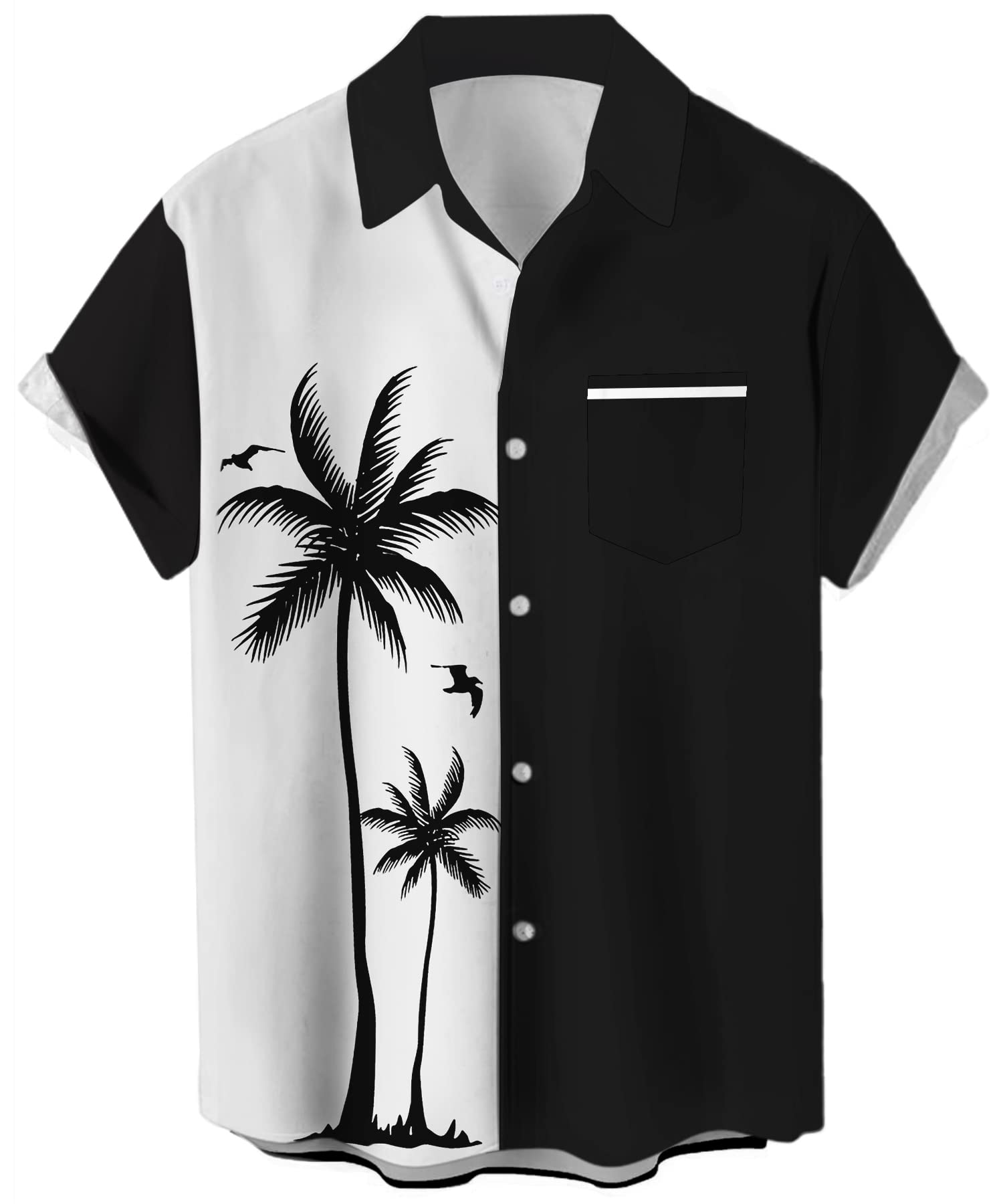 Camisa De Boliche Deer Lady Dos Anos 50 Com Estampa Retrô Havaiana Preta S