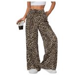 Calças Floerns Com Estampa De Leopardo, Cordão, Cintura Larga, Perna, Marrom