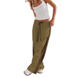 Calças Largas Hongsui Drawstring High Rise Side Stripe