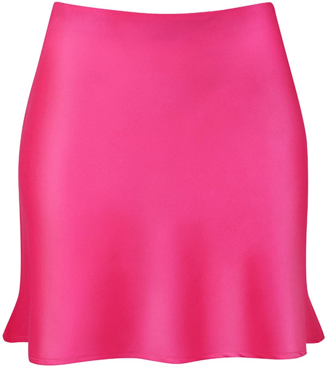 Minissaia Reaowazo Satin Ruffle Bodycon, Cintura Alta, Rosa Vermelha