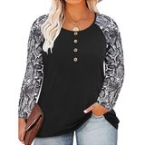 Blusa Feminina Ritera Plus Size De Outono, Manga Comprida, Preta Henley, 4gg