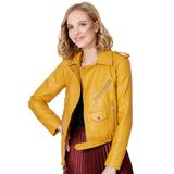 Jaqueta Feminina Jhichic De Couro Sintético Moto Yellow Tamanho Xl