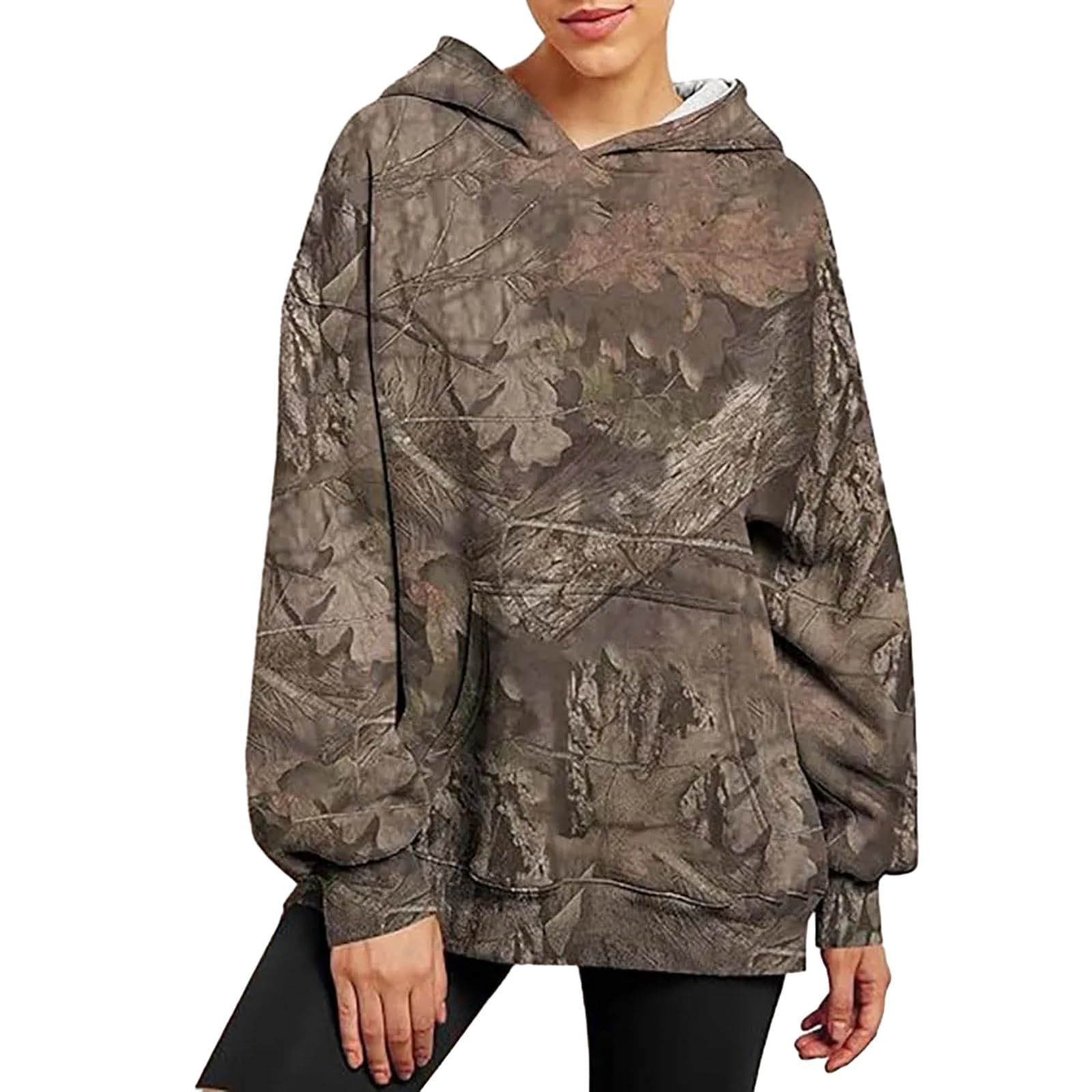 Moletom Feminino Com Capuz Csybyw Camo Oversized Coffee