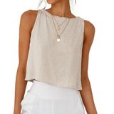 Camisetas Regatas De Linho Idealsanxun Para Mulheres Bege Tamanho S