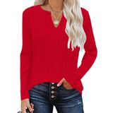 Suéter Rapbin Com Decote Em V E Manga Comprida Em Malha Canelada Para Mulheres