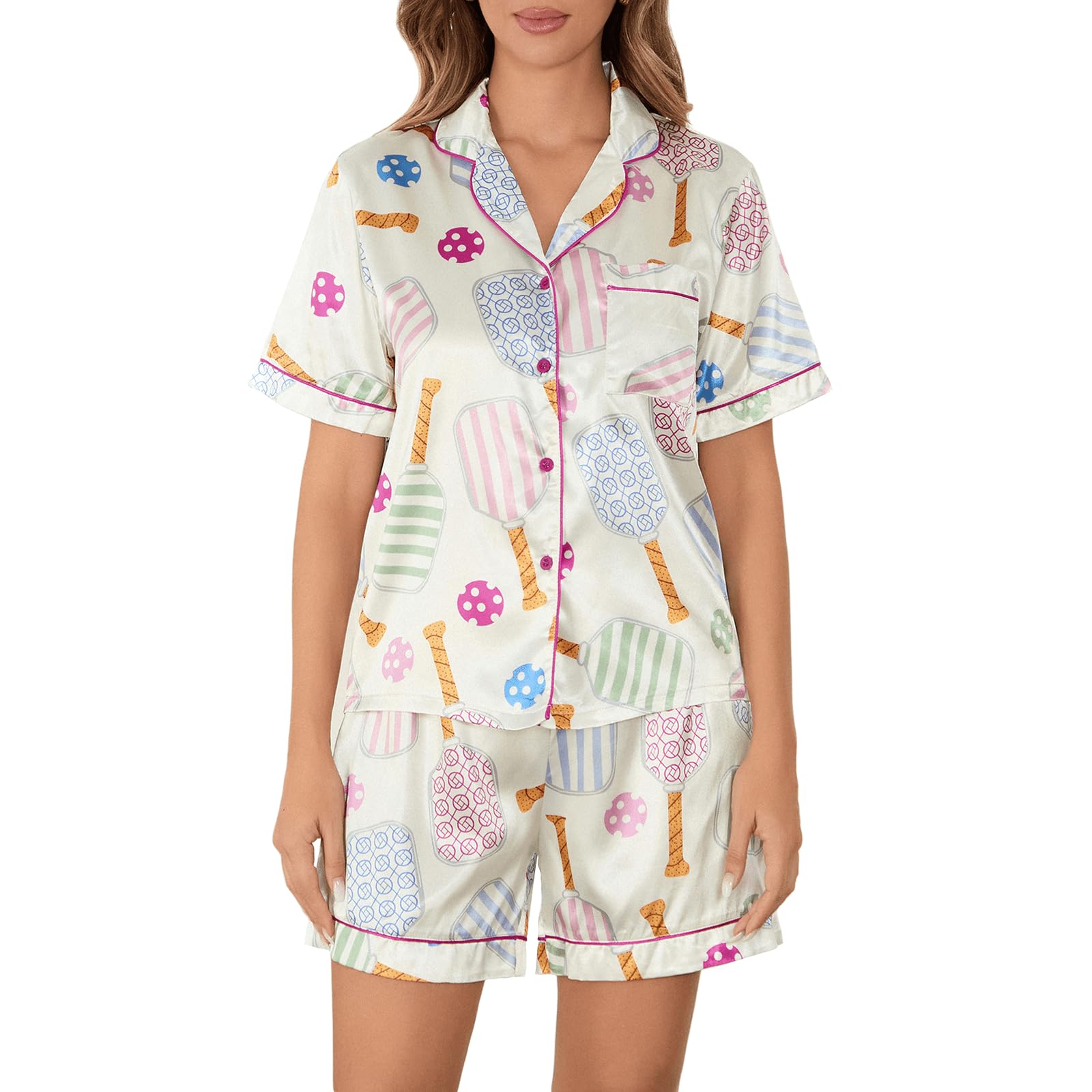 Conjunto De Pijamas Yiulangde Silk Satin Tennis Para Mulheres, Azul Jeans