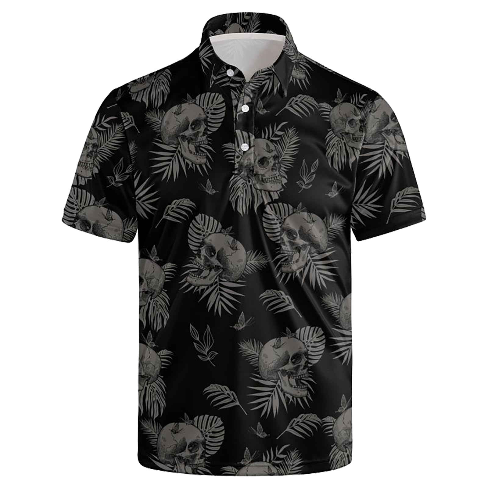 Camisas Polo Masculinas Qavhigk Camisas De Golfe Skull Golf De Secagem Rápida Camisas Polo De Golfe Havaianas De Manga Curta Pretas Gg