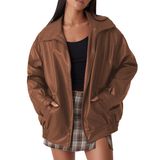 Jaqueta Feminina Fsvaby De Couro Sintético De Tamanho Grande, Marrom Claro