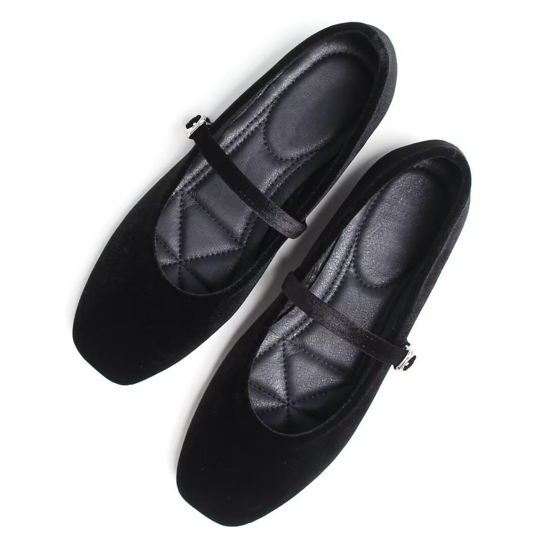 Flats Stunner Velvet Para Mulheres Mary Jane Black Tamanho 37 (6.5)