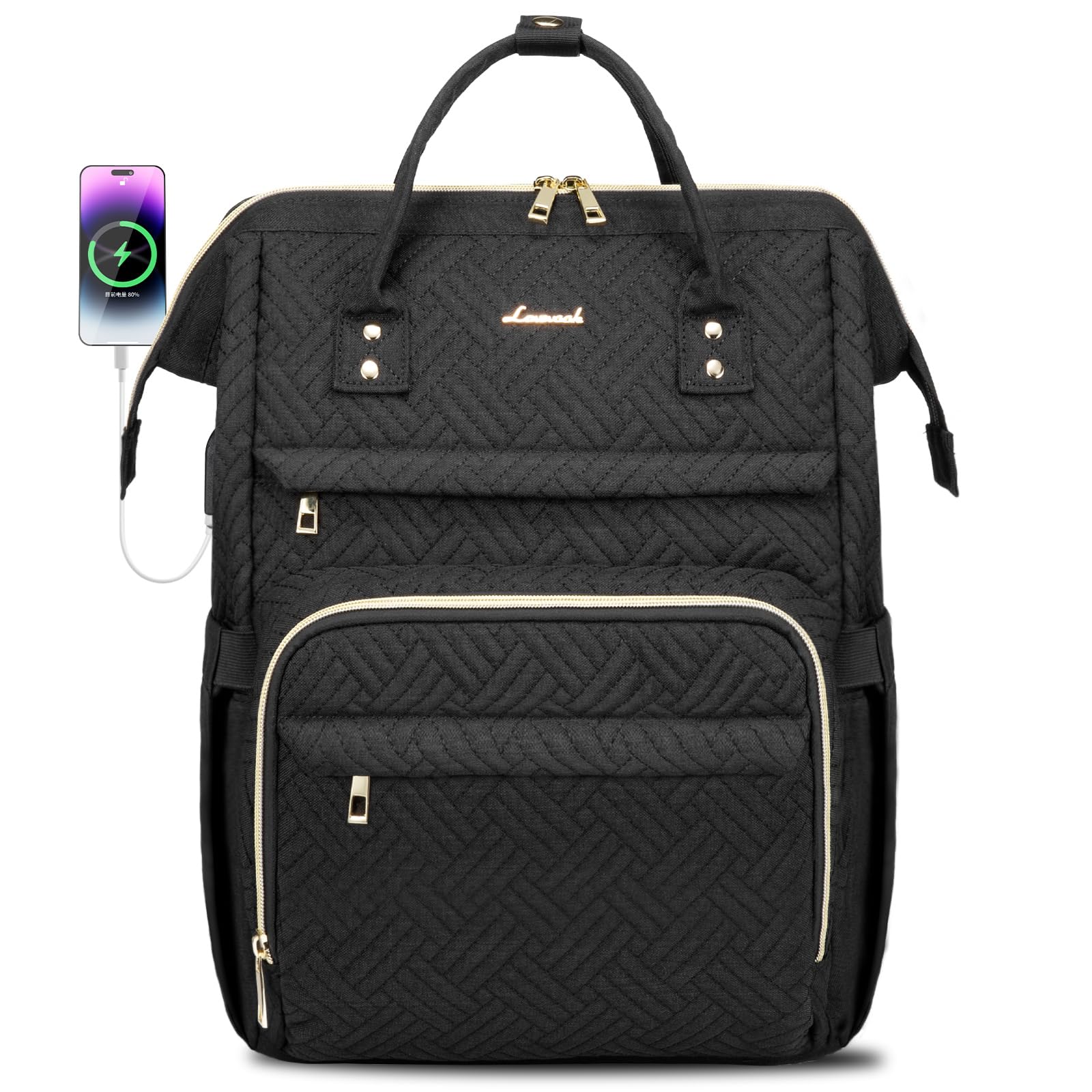 Mochila Para Laptop Lovevook Para Mulheres 15,6" Impermeável Preta