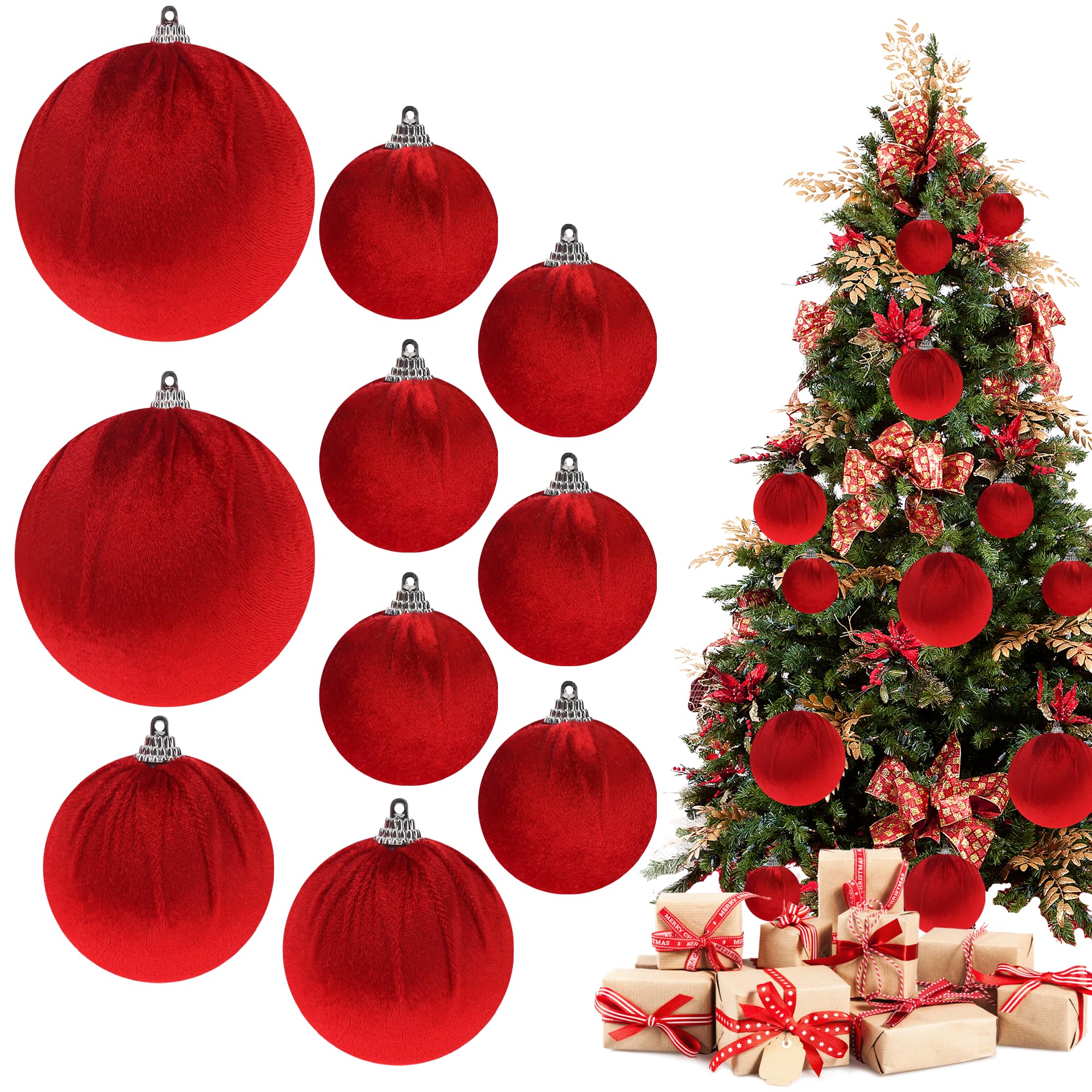 Decoração De Natal Funzhan Red Velvet Hanging Balls, 10 Unidades