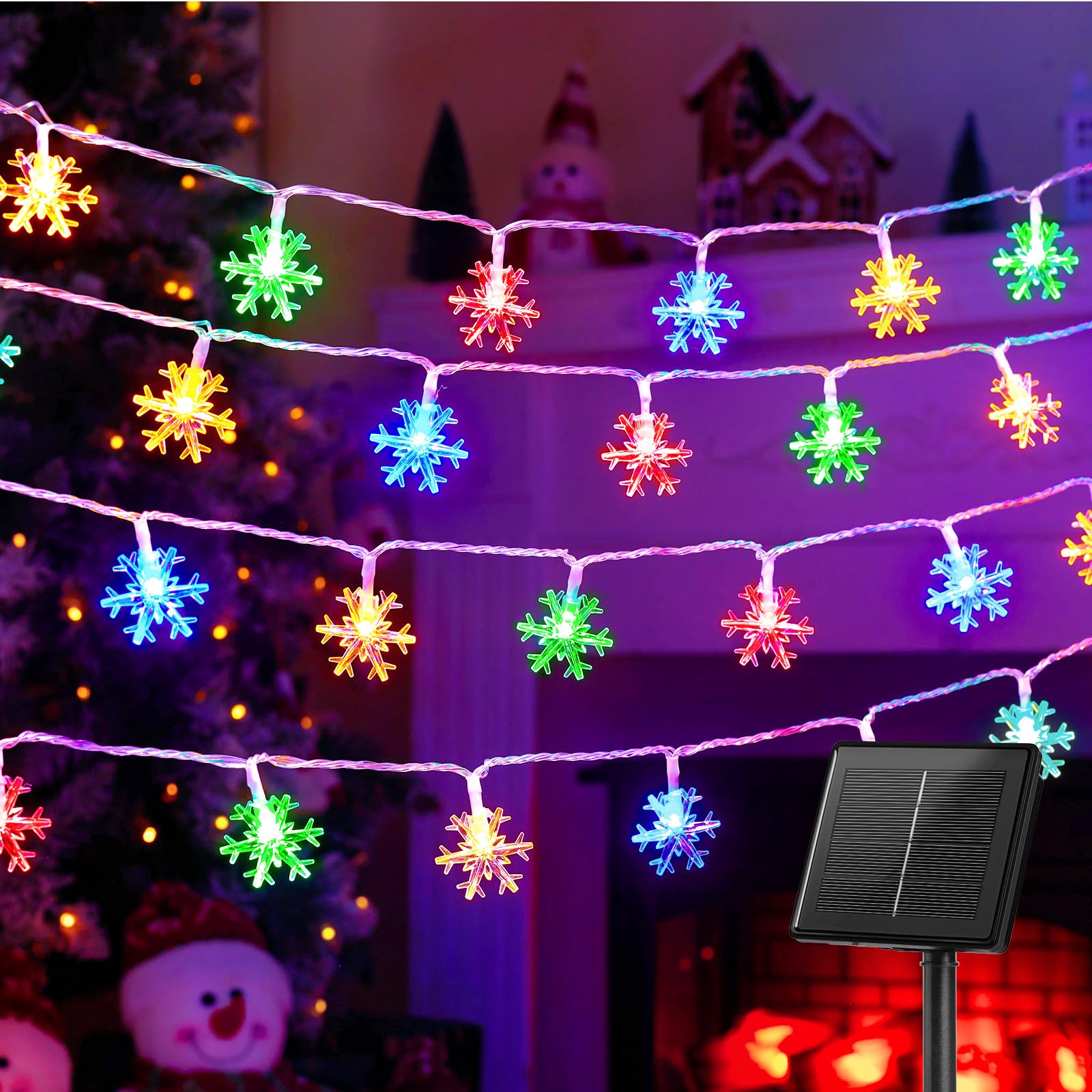 Solar Christmas Snowflake String Lights Brightown 72 Pés