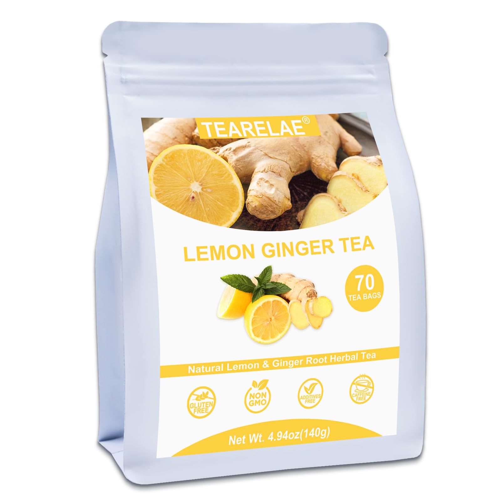 Tea Tearelae Lemon Ginger 70 Saquinhos De Chá Sem Cafeína