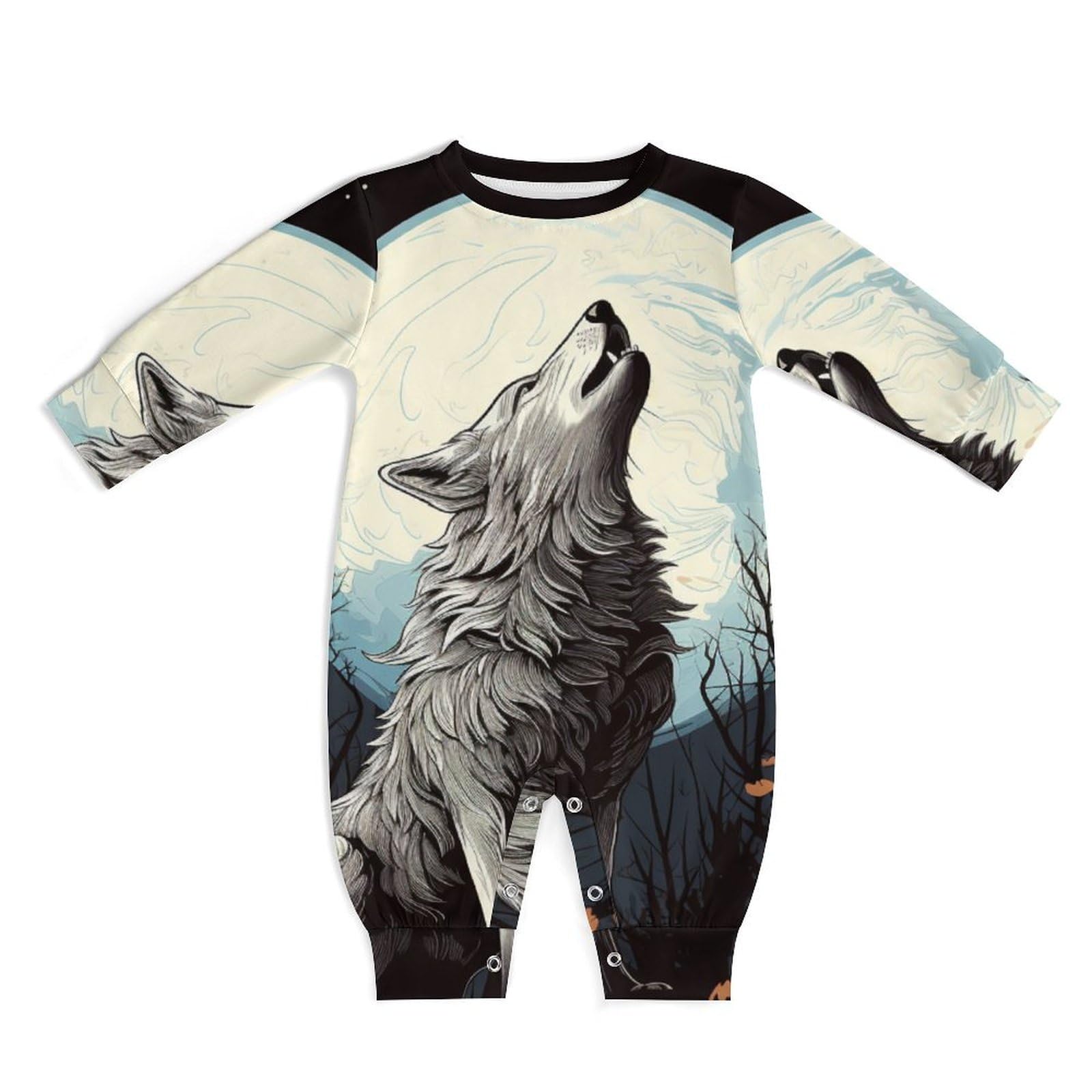 Macacão Auhomea Howling Wolf, Bebê Recém-nascido, Manga Comprida, Algodão