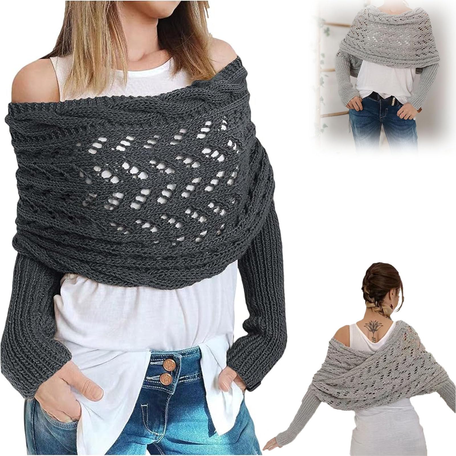 Lenço Com Mangas Baiure Tricotado Cable Wrap Para Mulheres