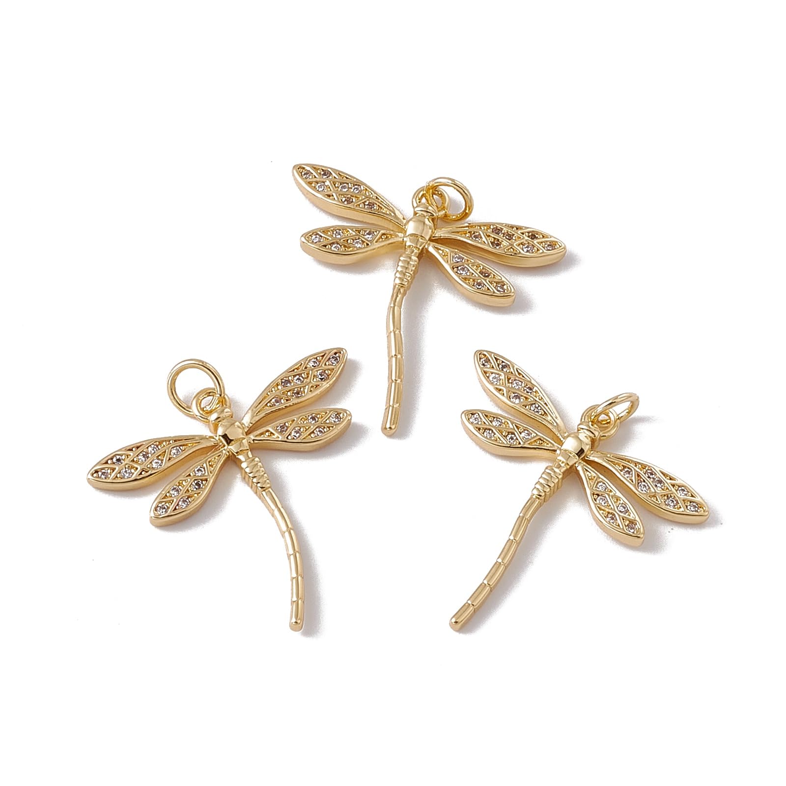 Charm Kitbeads Cubic Zirconia Dragonfly Banhado A Ouro 18k X10