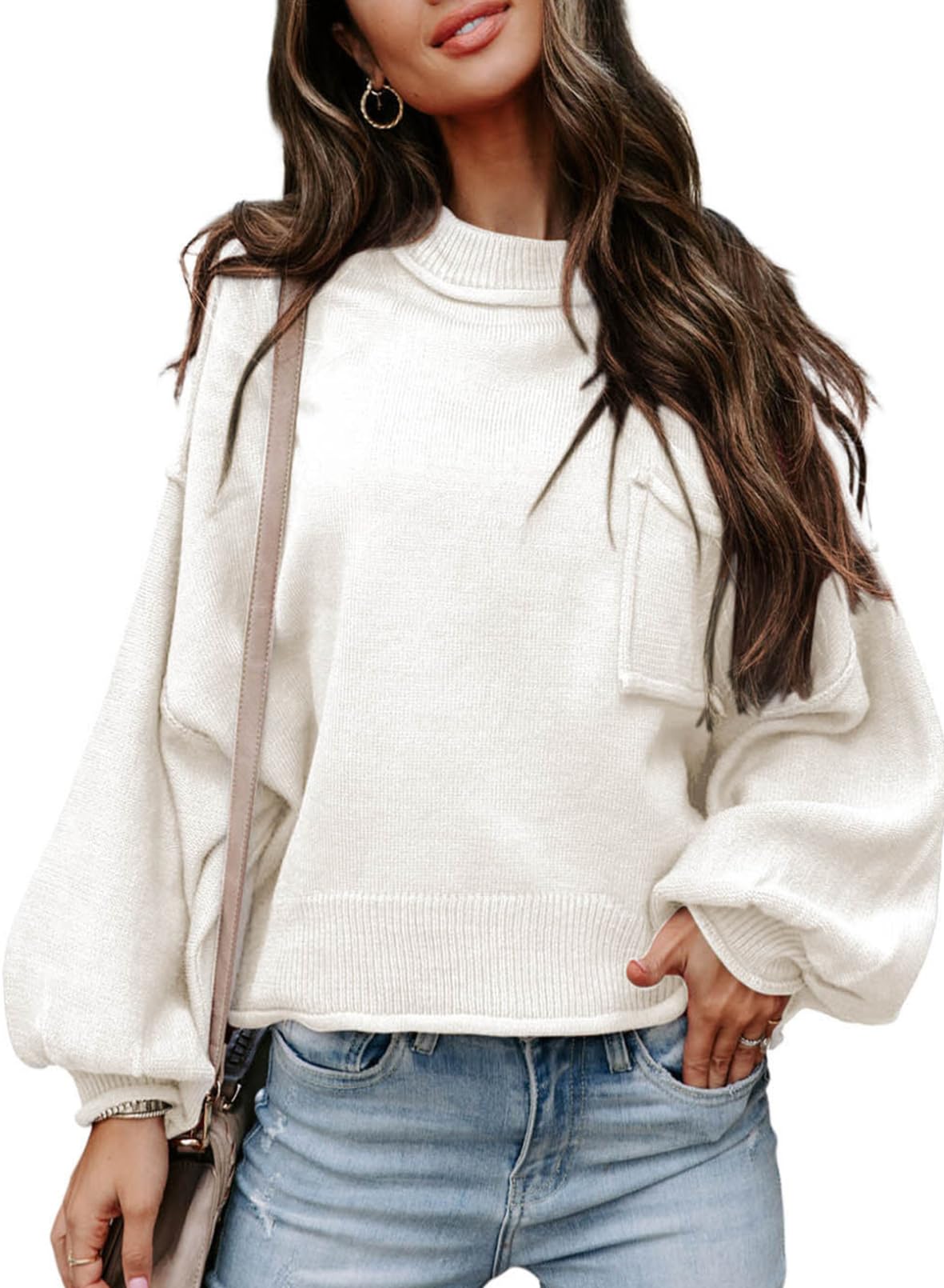 Suéter Evaless Oversized Crop Para Mulheres Branco 1x