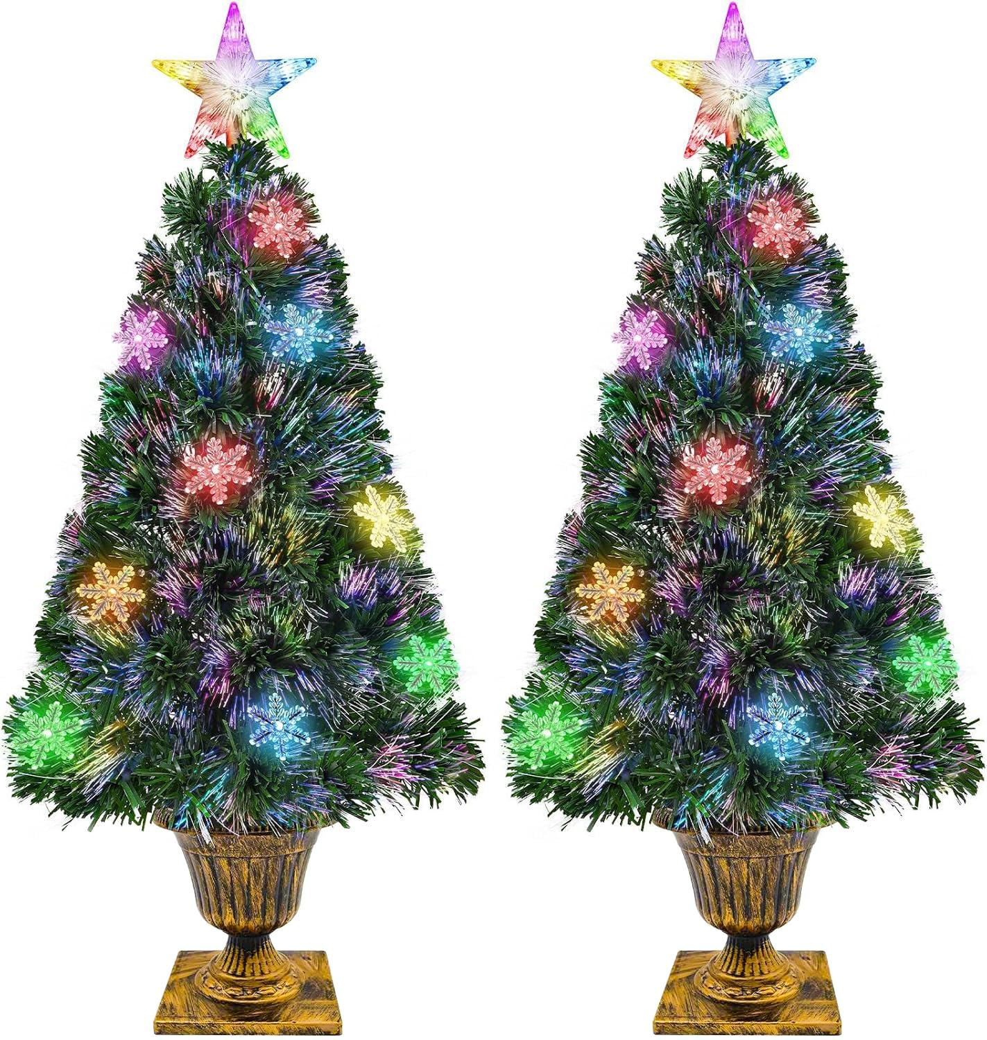 Pacote Com 2 Árvores De Natal Em Vasos Ao Ar Livre De 91 Cm, Pré-iluminada Com Luz