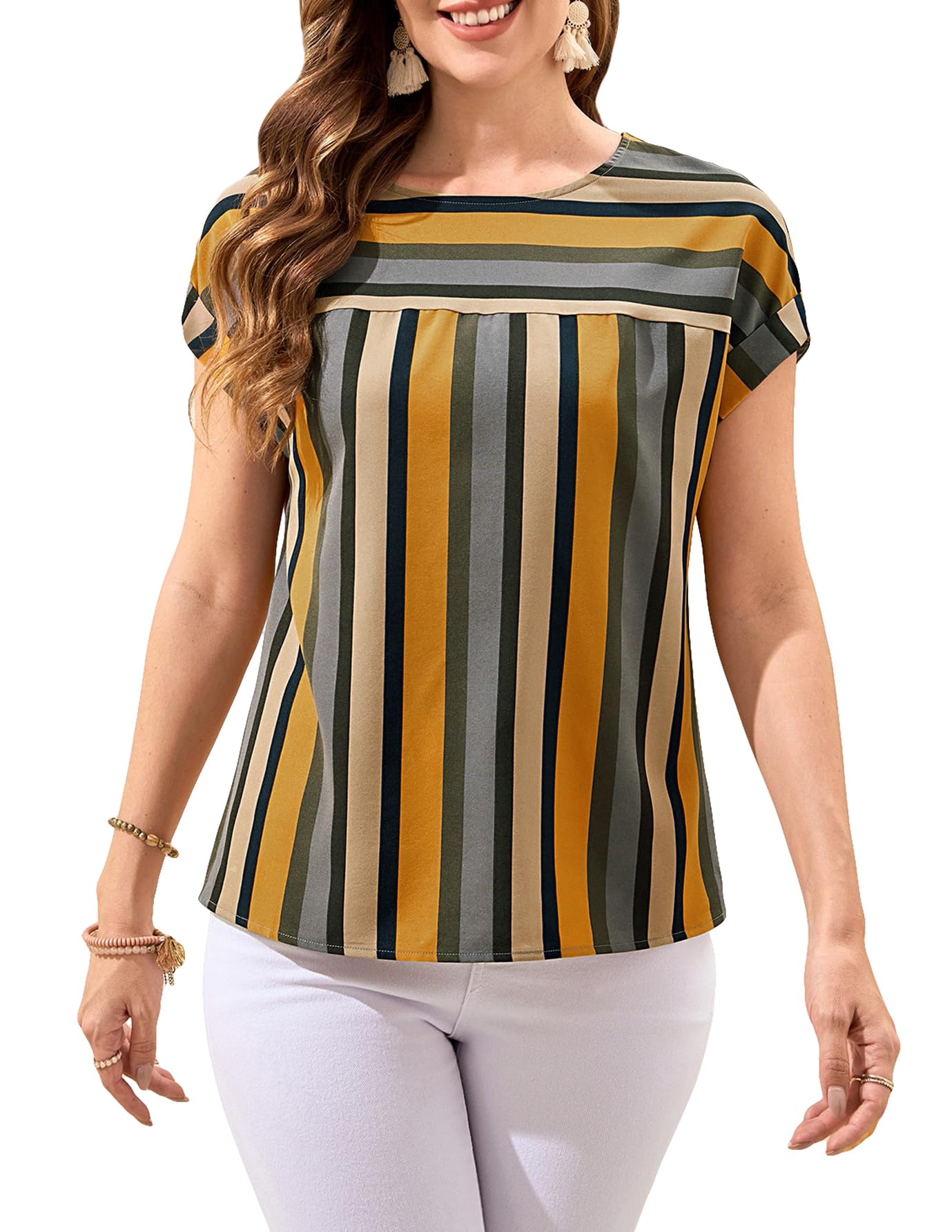 Blusa Feminina Floerns De Manga Curta Casual Para Negócios Amarela S