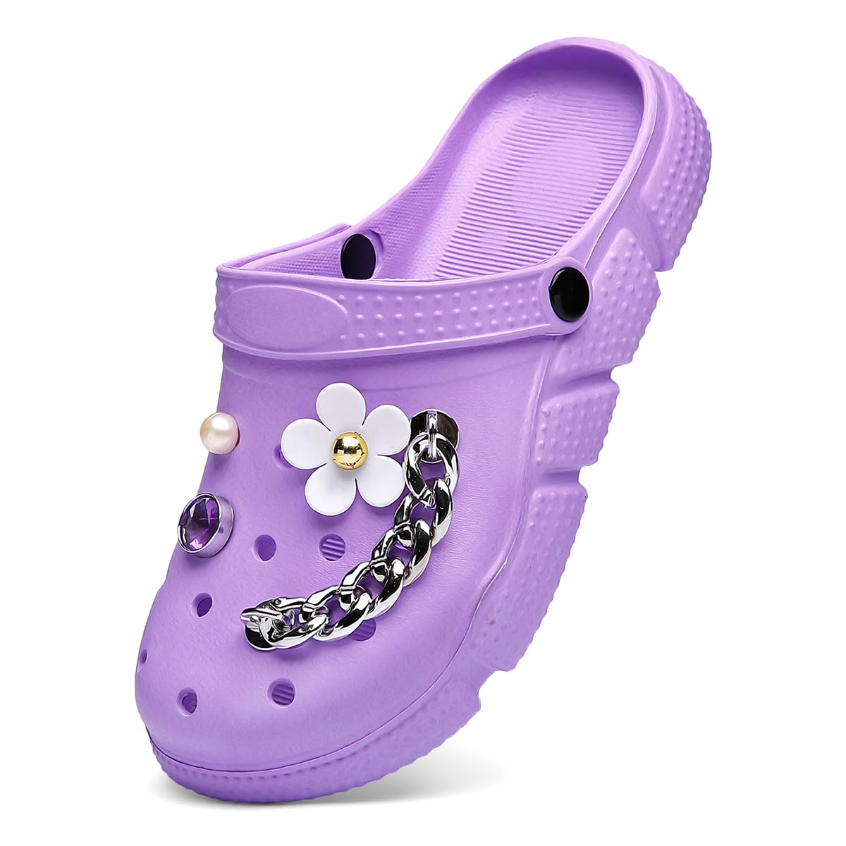 Tamancos Hoease Women 3d Floral &amp; Chain Purple Tamanho 6