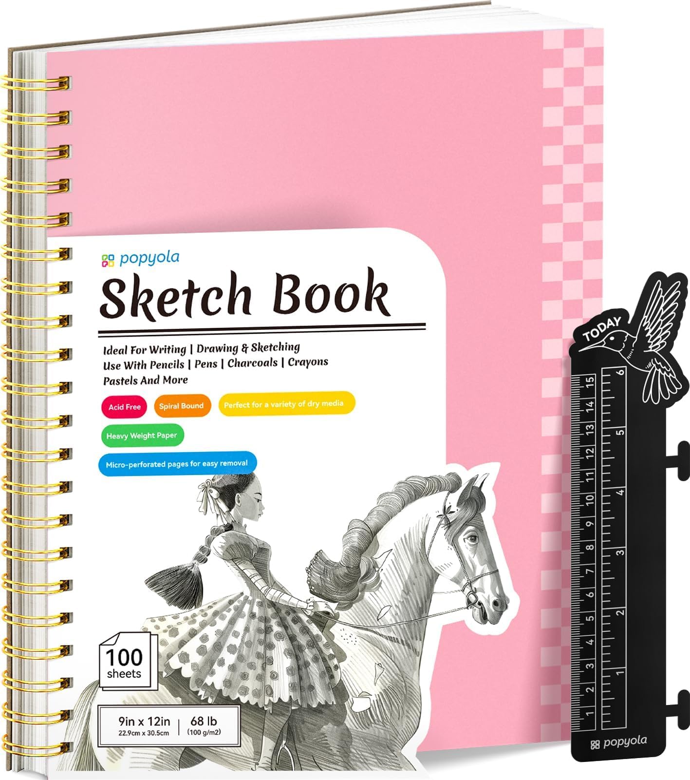 Caderno De Esboços Popyola 23 X 30 Cm Com Régua De Marcadores De 100 Folhas