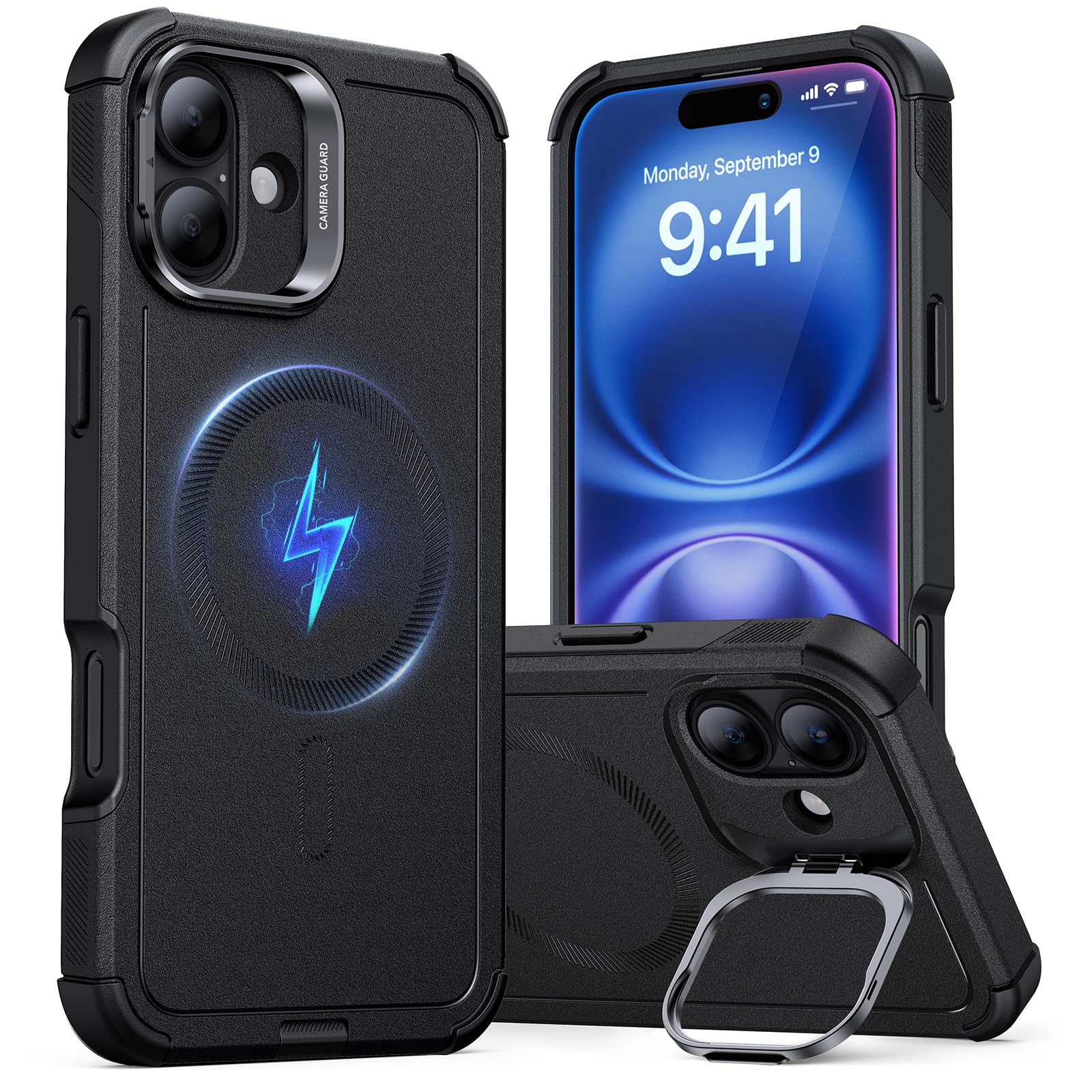 Capa De Telefone Esr Para Iphone 16 Com Suporte De Proteção Contra Quedas De 23 M Preta