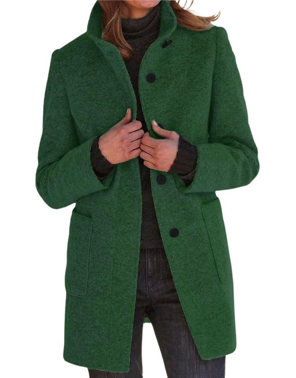Casaco De Ervilha Chartou Feminino, Mistura De Lã De Inverno, Blazer Espesso, Verde