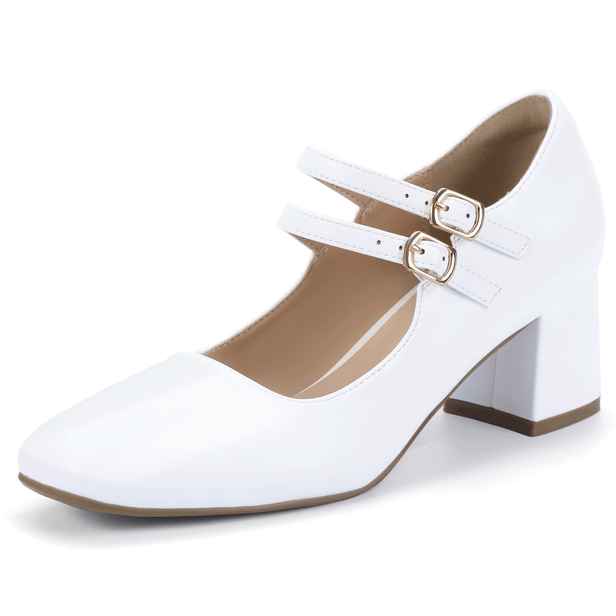 Sapatos Idifu White Mary Jane Pumps De Salto Baixo Para Mulheres