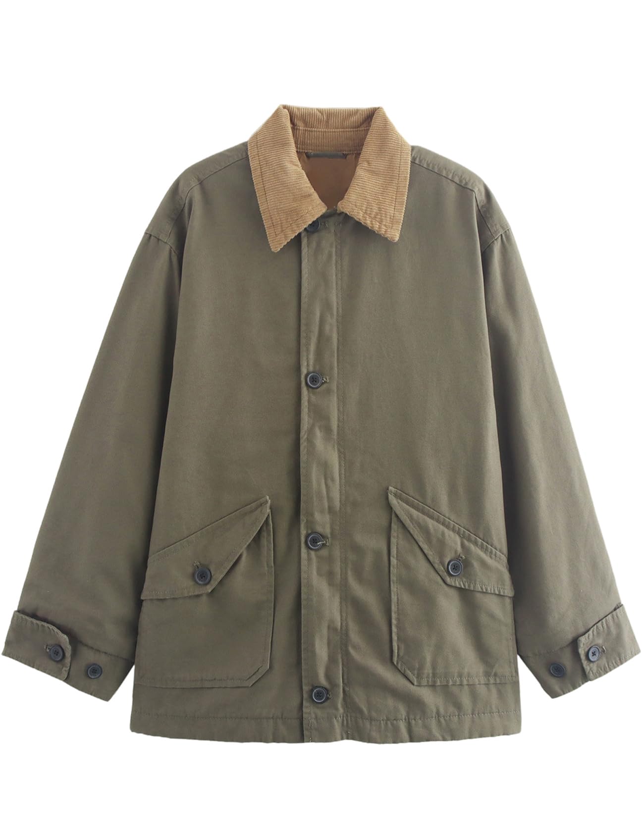 Jaqueta Yimoon Oversize Barn Para Mulheres Em Veludo Cotelê Armygreen-s