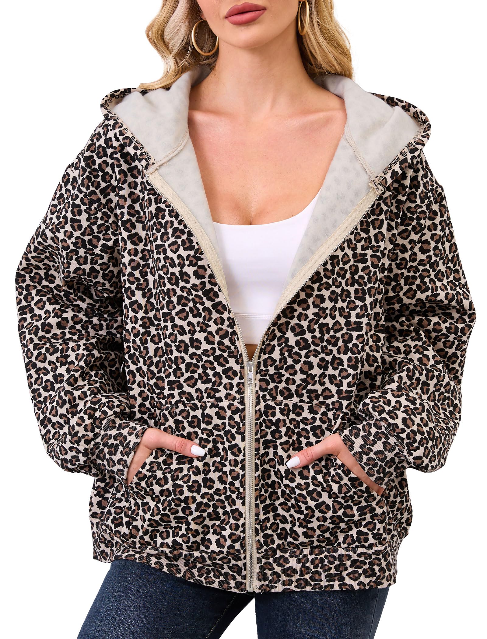 Jaqueta Feminina Com Capuz Eutten Com Estampa De Leopardo, Lã, Marrom