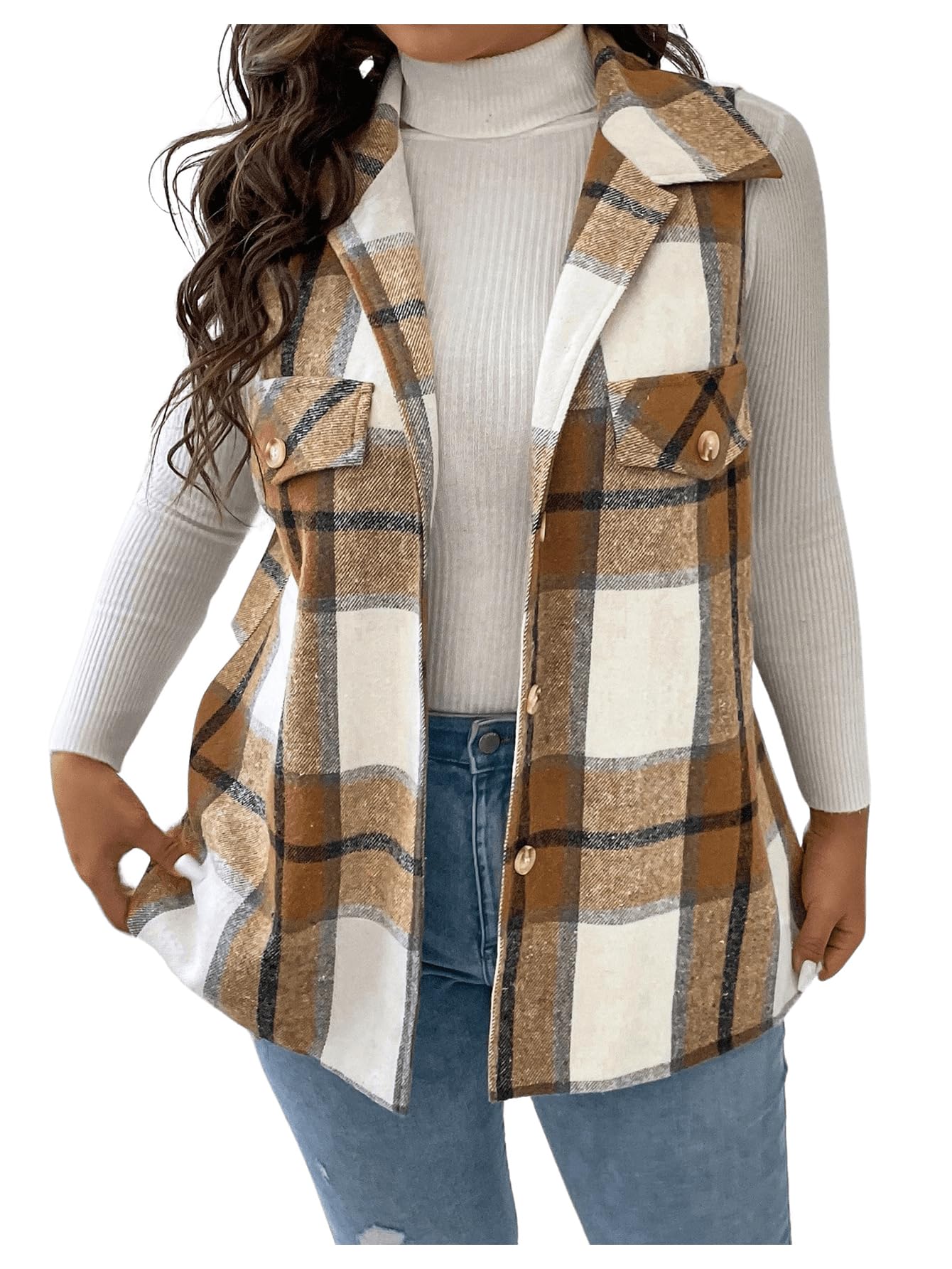 Outwear, Colete, Jaqueta Xadrez De Tweed, Camisa De Botão, 3gg