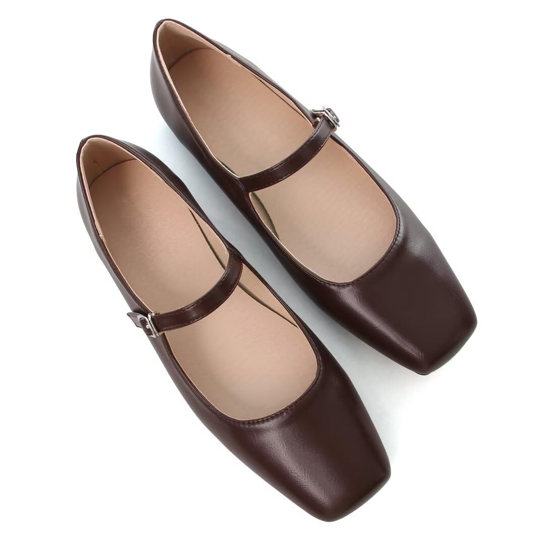 Flats Stunner Feminino Mary Jane Fashion Leather Brown 40 (8)