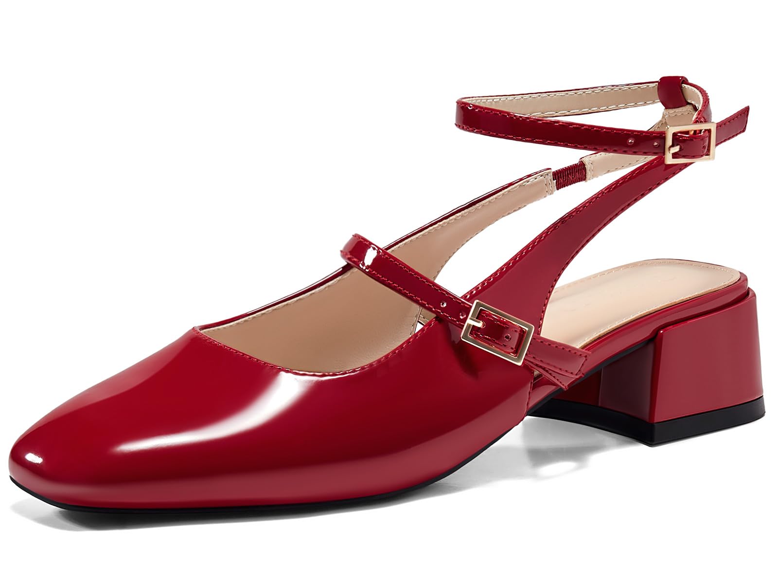 Sapatos Femininos Coutgo Mary Jane Chunky De Salto Baixo Vermelhos Tamanho 5.5