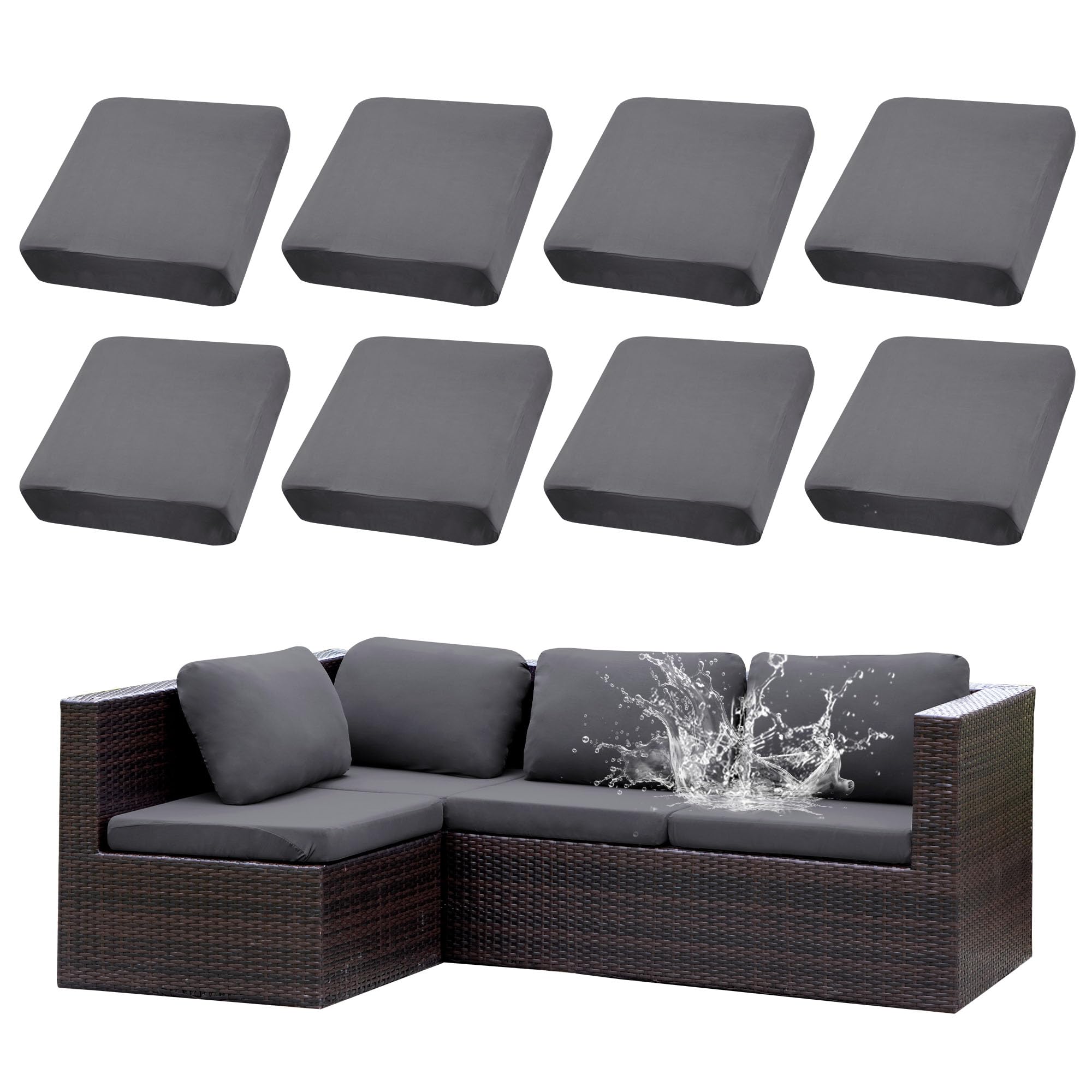 Capa De Almofada Externa Sukaikeqa Impermeável, 8 Unidades, Cinza