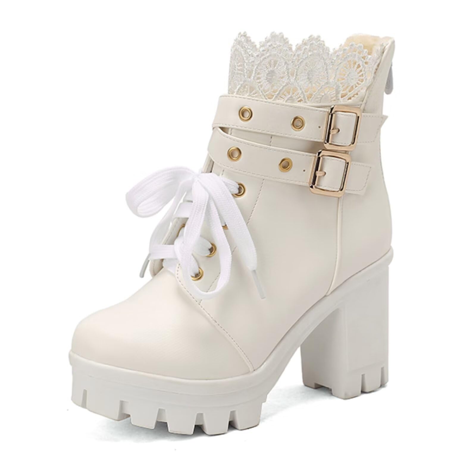 Botas De Plataforma Meotina Goth Lace Fivela De Salto Alto Brancas 8,5