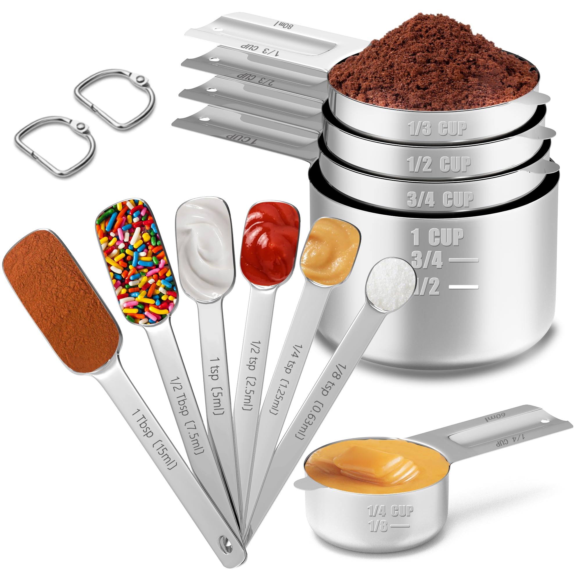 Conjunto De Copos E Colheres De Medição Minteem Em Aço Inoxidável, Pacote Com 11 Unidades