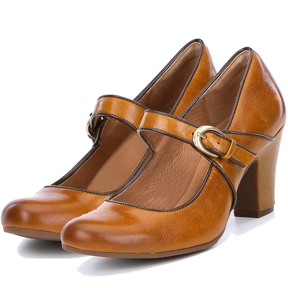 Sapatos Femininos Vintage Shodense De Salto Alto E Robusto Mary Jane Dourados